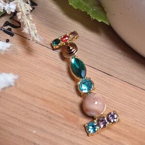 Letter I Initial Name letter Jeweled Multicolor Brooch Personalized Gift | NWOT